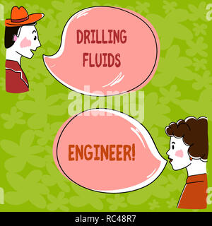 Handwriting text Drilling Fluids Engineer. Concept meaning A demonstrating in charge for testing the mud at a rig Hand Drawn Man and Wo analysis Talki Stock Photo