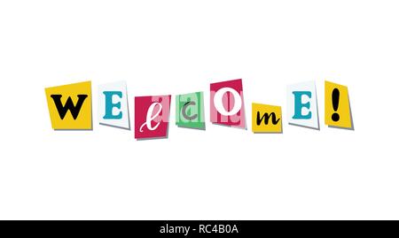 Welcome greeting phrase in papercut colorful letters Stock Vector