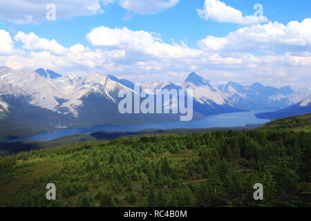 View to Maligne Lake from the Bald Hills in Jasper, Alberta, Canada Stock Photo