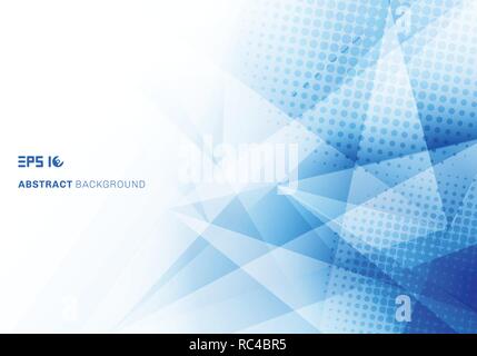 Abstract low poly blue triangles polygon and halftone with copy space white background. Vector illustration Stock Vector