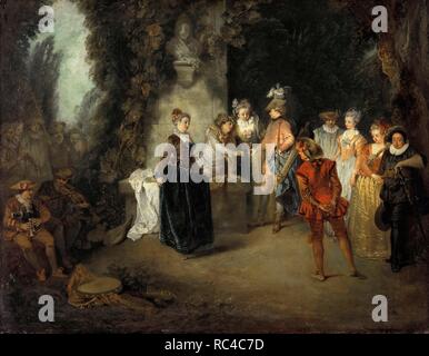 The French Comedy. Museum: Staatliche Museen, Berlin. Author: Watteau, Jean Antoine. Stock Photo