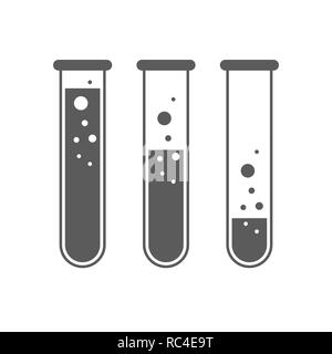 Test tube icons in flat design. Vector Illustration. Gray chemical laboratory flasks. Stock Vector