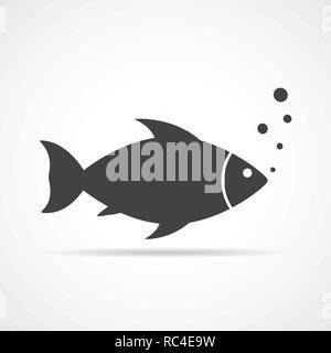 Simple fish icon in flat design. Vector illustration. Gray fish icon on light background Stock Vector