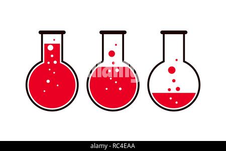 Set of test tube icons in flat design. Vector Illustration. Red chemical laboratory flasks isolated. Stock Vector