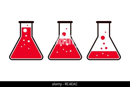 Set of test tube icons in flat design. Vector Illustration. Red chemical laboratory flasks isolated. Stock Vector