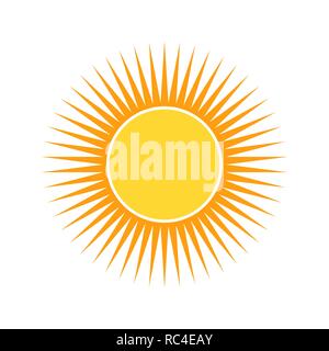 Yellow sun icon in flat design. Vector illustration. Symbol of the sun, isolated on white background Stock Vector