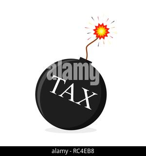 Abstract Tax bomb icon in flat design. Vector illustration. Concept of taxation, isolated on white background Stock Vector