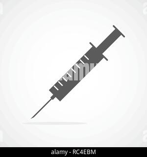 Syringe icon in flat design. Vector illustration. Gray syringe sign isolated Stock Vector