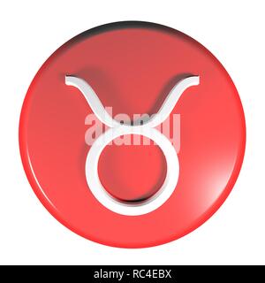 ZODIAC TAURUS ICON red rounded rectangle push button - 3D rendering ...