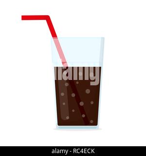Glass cup with a cold drink. Vector illustration. Popular drink with straws in flat design Stock Vector