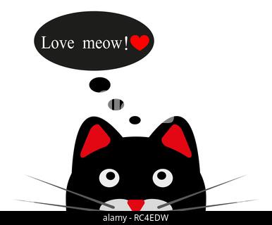 Black funny cat in flat design. Vector illustration. Postcard with black cat Stock Vector