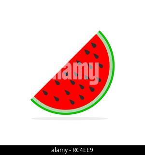 Watermelon icon in flat design. Vector illustration. Slice of the watermelon, isolated on white background Stock Vector
