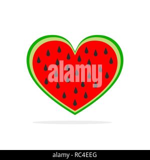 Watermelon in the shape of heart. Vector illustration. Watermelon in flat design isolated Stock Vector