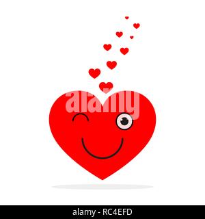 Red smiling heart in flat design. Vector illustration. Cute heart, isolated on white background Stock Vector