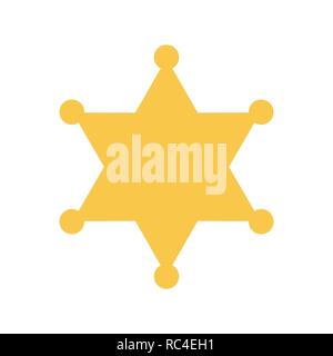 Yellow sheriff star on white background. Vector illustration. Sheriff star in flat design Stock Vector