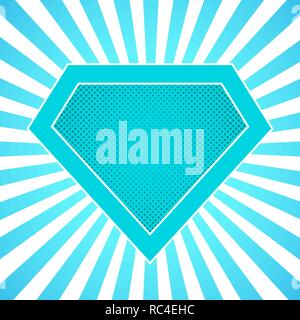 Bright superhero color logo with halftone effect, on abstract background. Vector illustration. Stock Vector