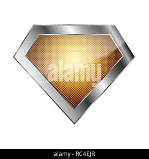 Bright silver superhero logo on white background. Vector illustration. Glossy diamond logo. Stock Vector