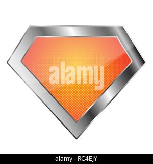 Bright silver superhero logo on white background. Vector illustration. Glossy diamond logo. Stock Vector