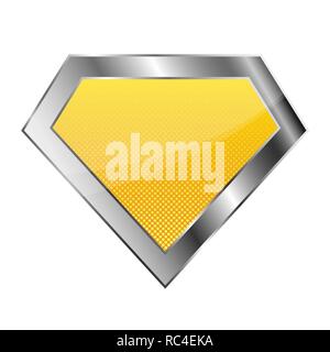 Bright silver superhero logo on white background. Vector illustration. Glossy diamond logo. Stock Vector