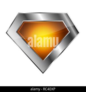 Bright silver superhero logo on white background. Vector illustration. Glossy diamond logo. Stock Vector