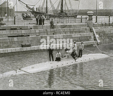 Isaac Peral (1852-1895). Spanish engineer, sailor and designer of the Peral Submarine. Partial tests verified the Peral submarine in the dock of Arsenal de la Carraca, 1889. Cadiz. Andalusia. Spain. Stock Photo