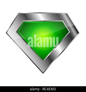 Bright silver superhero logo on white background. Vector illustration. Glossy diamond logo. Stock Vector