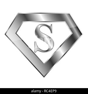 3D chrome Superhero logo with letter S. Vector illustration. Glossy superhero logo on white background. Stock Vector