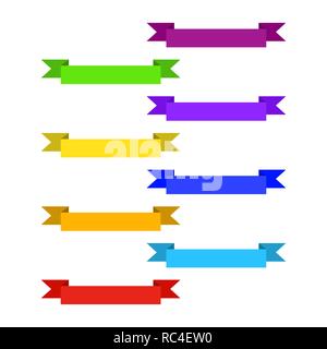 Ribbon icons in flat design. Vector illustration. Set of colored ribbon icons isolated Stock Vector