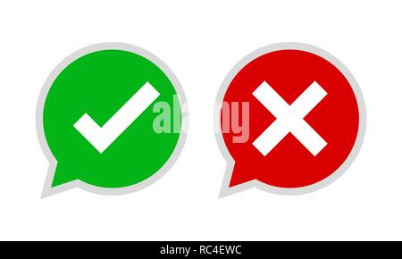 Yes and No check marks. Vector illustration. Red and green check marks on white background. Stock Vector