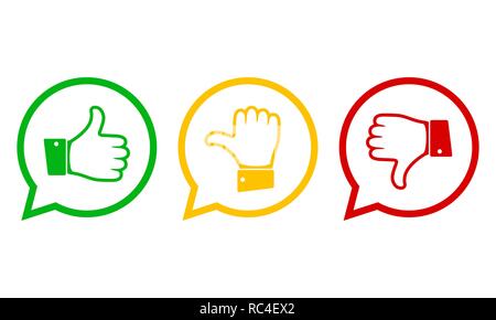 Hand with the thumb in green, yellow and red colors. Concept of voting. Vector illustration. Stock Vector