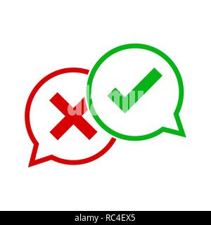 Yes and No check marks. Vector illustration. Red and green check marks on white background. Stock Vector