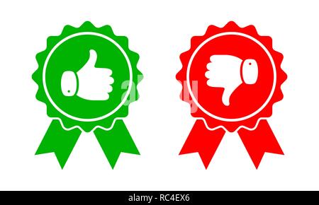 Thumb up and down red and green icons. Vector illustration. I like and dislike round buttons in flat design. Stock Vector