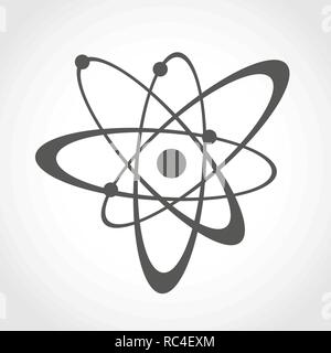 Atom icon in flat design. Gray molecule symbol or atom symbol isolated. Vector illustration. Stock Vector