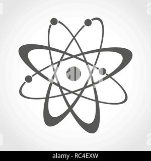 Atom icon in flat design. Gray molecule symbol or atom symbol isolated. Vector illustration. Stock Vector
