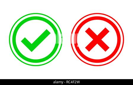 Yes and No check marks. Vector illustration. Red and green check marks on white background. Stock Vector