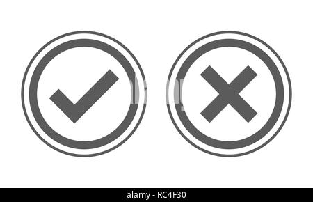 Yes and No check marks. Vector illustration. Gray check marks on white background. Stock Vector