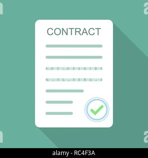 Contract icon in flat design. Vector illustration. Business contract symbol with long shadow Stock Vector