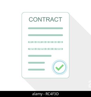 Contract icon in flat design. Vector illustration. Business contract symbol, isolated with long shadow Stock Vector