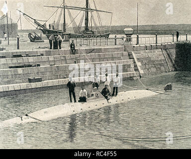 Isaac Peral (1852-1895). Spanish engineer, sailor and designer of the Peral Submarine. Partial tests verified the Peral submarine in the dock of Arsenal de la Carraca, 1889. Cadiz. Andalusia. Spain. Stock Photo