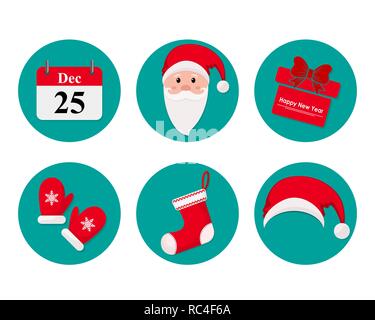 Set of Christmas icons in flat design. Vector illustration. New Year icons isolated. Stock Vector