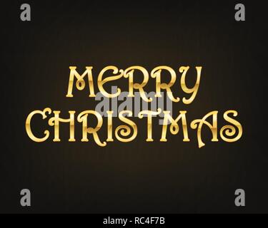 Merry Christmas golden text on black background. Vector illustration. Lettering template for holiday greeting. Stock Vector