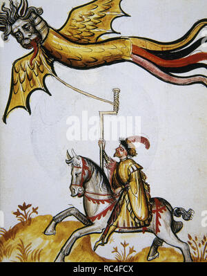 Medieval History. 15th century. Study of a flying machine used in sieges. Chantilly Castle. France. Stock Photo