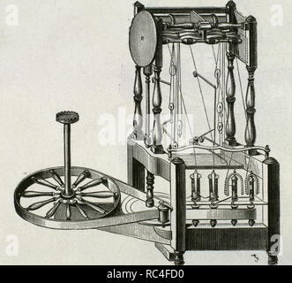 ARKWRIGHT THREADER. Designed in 1767 by Sir Richard ARKWRIGHT (1732-1792). It was a semi-mechanical machine for spinning cotton, powered by hydraulic energy. 18th century. ENGRAVING. Stock Photo