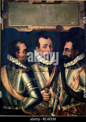 ANDREA DORIA ALVARO BAZAN Y LUIS DE REQUESENS Y ZUÑIGA CONSEJEROS DE DON JUAN DE AUSTRIA - SIGLO XVI. Author: ANONYMOUS. Location: PRIVATE COLLECTION. MADRID. SPAIN. Stock Photo