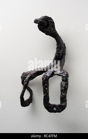 Iron horse bite. Length 12, 5 cm Width 7 cm Weight 122 gr  ( 1st - 3rd CE ) - Roman period from  ' House of Hyppolytus '- Archaeological site of Complutum in Alcalá de Henares ( Madrid ). SPAIN. Stock Photo
