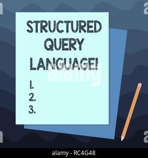 Handwriting text writing Structured Query Language. Concept meaning computer language for relational database Stack of Blank Different Pastel Color Co Stock Photo