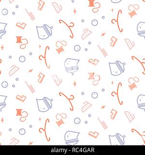 Household line icon seamless vector pattern for cleaning service company or laundry brand. Stock Vector