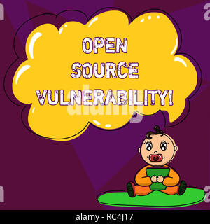 Handwriting text writing Open Source Vulnerability. Concept meaning Publicized Exploits are open to malicious users Baby Sitting on Rug with Pacifier  Stock Photo