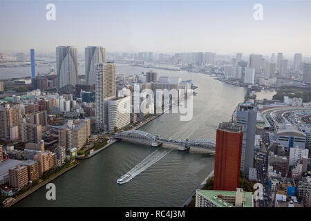 Japan. Tokyo. Overview of the Chuo Ku District with the Sumida River. Stock Photo
