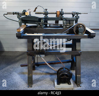 Machine for drilling cork pieces. Early 20th century. Cork Museum. Palafrugell. Catalonia. Spain. Stock Photo